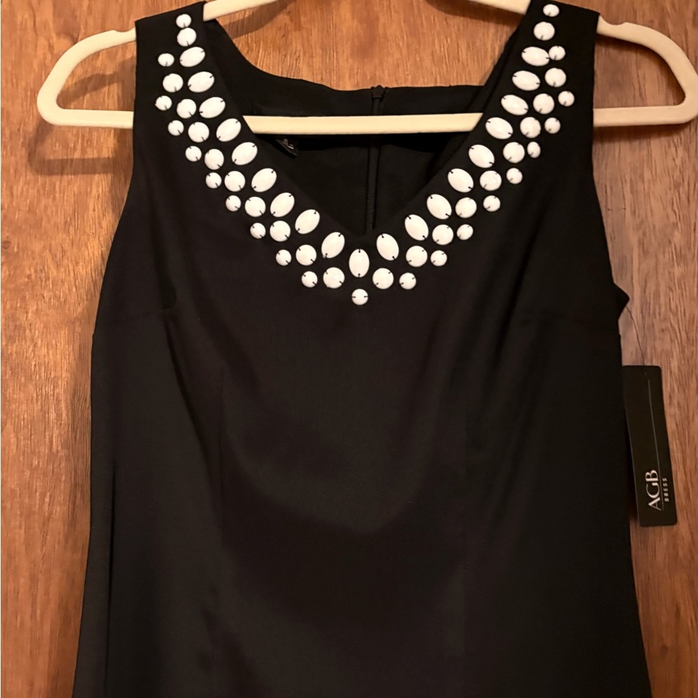 Collection Black Sleeveless Dress with White Embellished Neckline